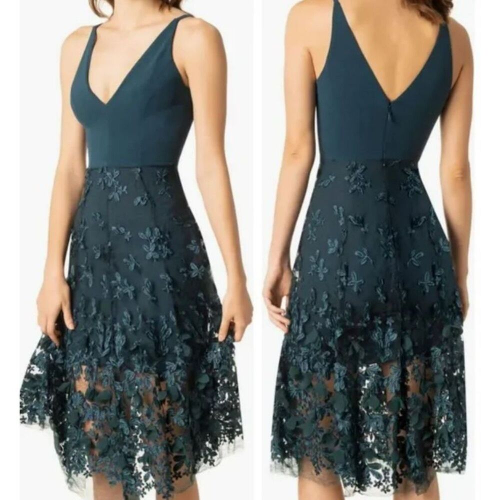 NWT DRESS THE POPULATION Darleen Dress Size XL 12-14 V-Neck Peacock Blue